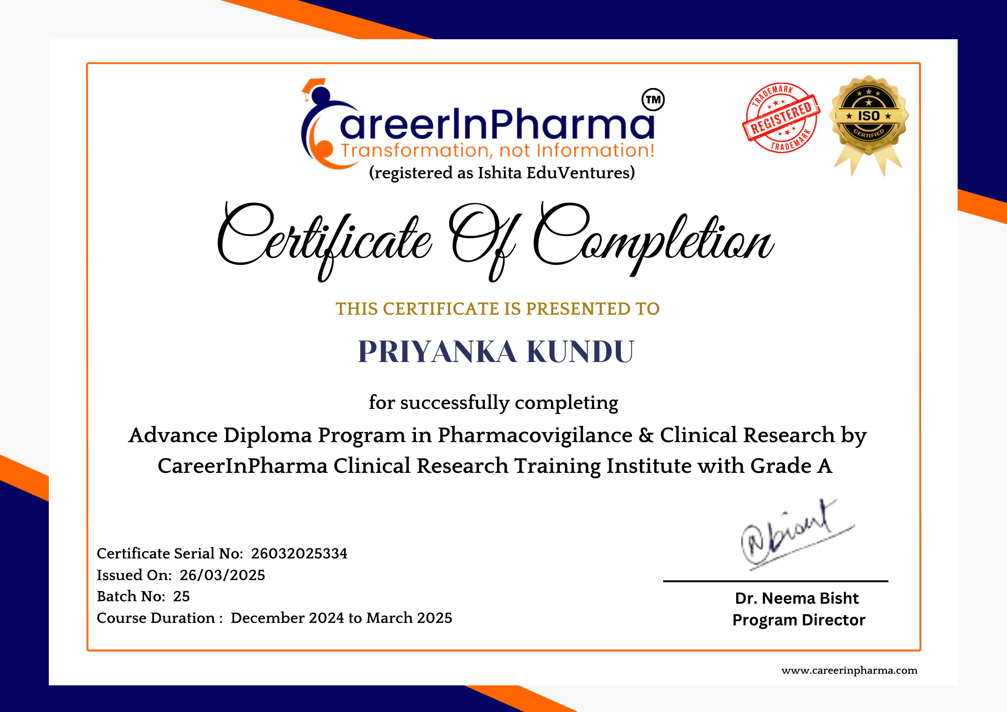 Main Course Certificate