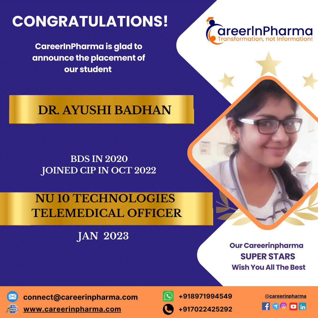 Job Placements Post dr. ayushi badhan